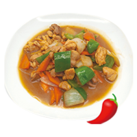 Pollo con verdura con salsa picante